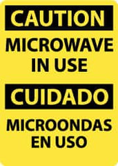 NMC - "Caution - Microwave in Use", 14" Long x 10" Wide, Pressure-Sensitive Vinyl Safety Sign - Rectangle, 0.004" Thick, Use for Accident Prevention - Caliber Tooling