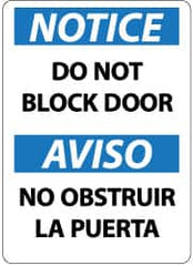 NMC - "Notice - Do Not Block Door", 14" Long x 10" Wide, Rigid Plastic Safety Sign - Rectangle, 0.05" Thick, Use for Accident Prevention - Caliber Tooling