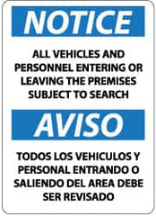 NMC - "Notice - All Vehicles and Personnel Entering or Leaving the Premises Subject to Search", 14" Long x 10" Wide, Aluminum Safety Sign - Rectangle, 0.04" Thick, Use for Security & Admittance - Caliber Tooling