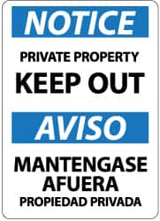 NMC - "Notice - Private Property - Keep Out", 14" Long x 10" Wide, Pressure-Sensitive Vinyl Safety Sign - Rectangle, 0.004" Thick, Use for Security & Admittance - Caliber Tooling