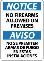 NMC - "Notice - No Firearms Allowed on Premises", 14" Long x 10" Wide, Rigid Plastic Safety Sign - Rectangle, 0.05" Thick, Use for Accident Prevention - Caliber Tooling