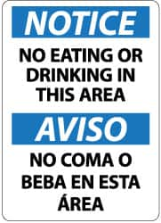 NMC - "Notice - No Eating or Drinking in This Area", 14" Long x 10" Wide, Rigid Plastic Safety Sign - Rectangle, 0.05" Thick, Use for Security & Admittance - Caliber Tooling