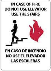 NMC - In Case of Fire - Do Not Use Elevator - Use the Stairs, Aluminum Fire and Exit Sign - 10" Wide x 14" High, English/Spanish - Caliber Tooling