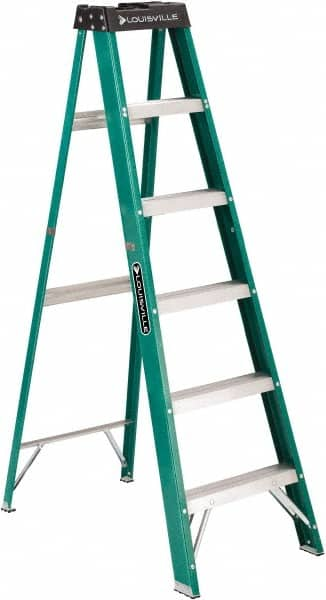 Louisville - 5 Steps, 6' High, Type II Rating, Fiberglass Step Ladder - Caliber Tooling