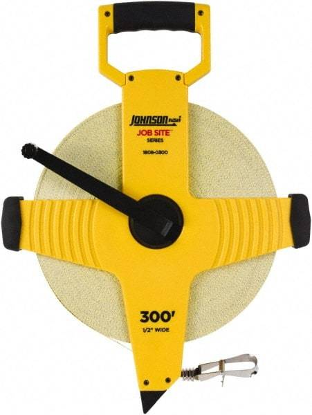 Johnson Level & Tool - 300' x 1/2" Tape Measure - 1/8" (Face) & 1/10" (Back) Graduation, Inch Graduation Style - Caliber Tooling