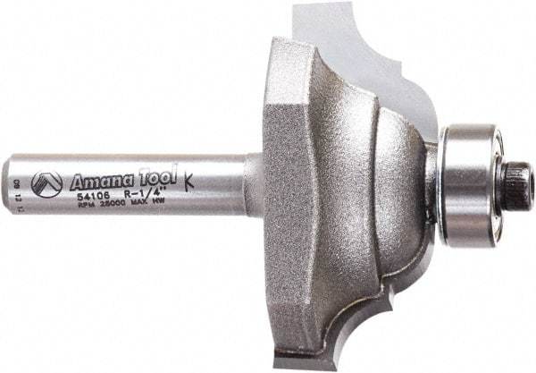 Amana Tool - 1-1/2" Cut Diam, 5/8" Length of Cut, 2 Flute Classical Edge Profile Router Bit - Carbide-Tipped, 1/4" Shank Diam, 2-1/8" OAL, Uncoated - Caliber Tooling