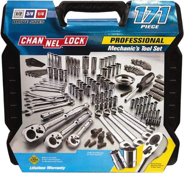 Channellock - 171 Piece 1/4, 3/8, 1/2" Drive Mechanic's Tool Set - Comes with Blow-Molded Case - Caliber Tooling