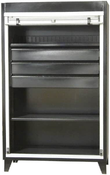 Strong Hold - 2 Shelf Roll Up Storage Cabinet - Steel/Aluminum, 48" Wide x 24" Deep x 78" High, Dark Gray - Caliber Tooling