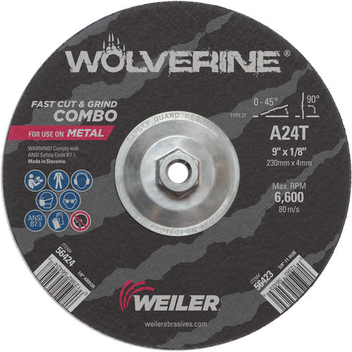 Vortec Pro 9″ × 1/8″ Type 27 Cutting Wheel, A24T, 5/8″-11 UNC Nut - Caliber Tooling