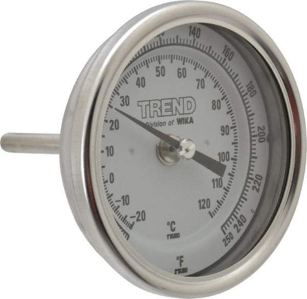 Wika - 2-1/2 Inch Long Stem, 3 Inch Dial Diameter, Stainless Steel, Back Connected Bi-Metal Thermometer - -20 to 120°C, 1% Accuracy - Caliber Tooling