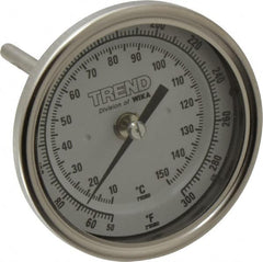 Wika - 4 Inch Long Stem, 3 Inch Dial Diameter, Stainless Steel, Back Connected Bi-Metal Thermometer - 10 to 150°C, 1% Accuracy - Caliber Tooling