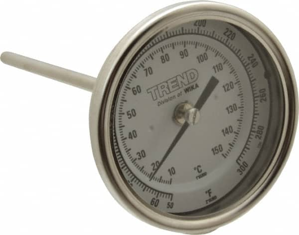 Wika - 6 Inch Long Stem, 3 Inch Dial Diameter, Stainless Steel, Back Connected Bi-Metal Thermometer - 10 to 150°C, 1% Accuracy - Caliber Tooling