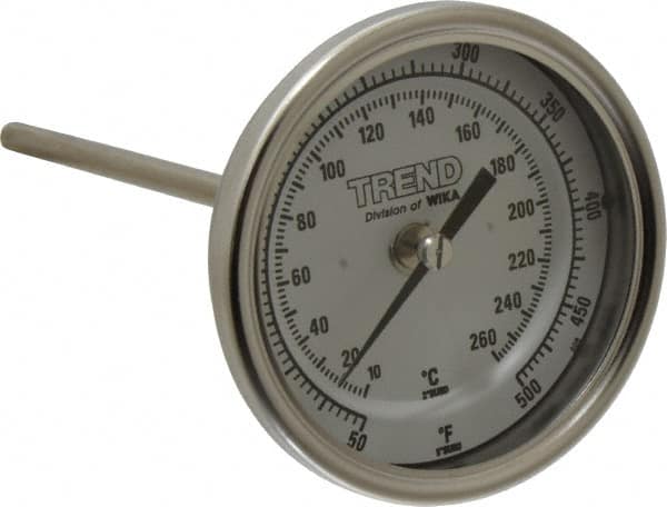 Wika - 6 Inch Long Stem, 3 Inch Dial Diameter, Stainless Steel, Back Connected Bi-Metal Thermometer - 10 to 260°C, 1% Accuracy - Caliber Tooling