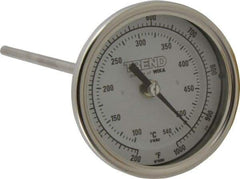 Wika - 9 Inch Long Stem, 3 Inch Dial Diameter, Stainless Steel, Back Connected Bi-Metal Thermometer - 100 to 540°C, 1% Accuracy - Caliber Tooling