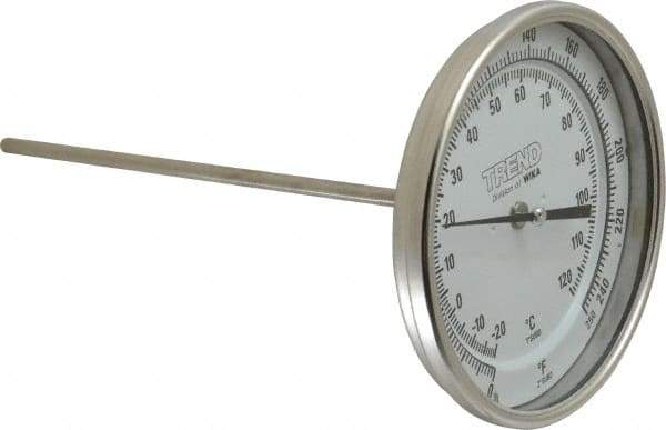 Wika - 9 Inch Long Stem, 5 Inch Dial Diameter, Stainless Steel, Back Connected Bi-Metal Thermometer - -20 to 120°C, 1% Accuracy - Caliber Tooling