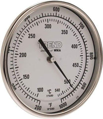 Wika - 9 Inch Long Stem, 5 Inch Dial Diameter, Stainless Steel, Back Connected Bi-Metal Thermometer - 100 to 540°C, 1% Accuracy - Caliber Tooling