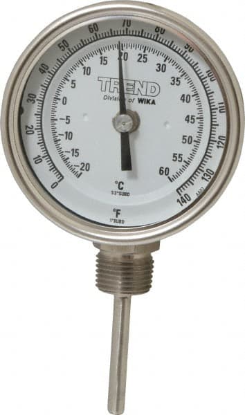 Wika - 2-1/2 Inch Long Stem, 3 Inch Dial Diameter, Stainless Steel, Bottom Connected Bi-Metal Thermometer - -20 to 60°C, 1% Accuracy - Caliber Tooling