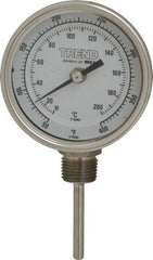 Wika - 2-1/2 Inch Long Stem, 3 Inch Dial Diameter, Stainless Steel, Bottom Connected Bi-Metal Thermometer - 10 to 200°C, 1% Accuracy - Caliber Tooling