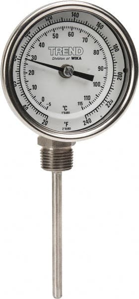 Wika - 4 Inch Long Stem, 3 Inch Dial Diameter, Stainless Steel, Bottom Connected Bi-Metal Thermometer - -5 to 115°C, 1% Accuracy - Caliber Tooling