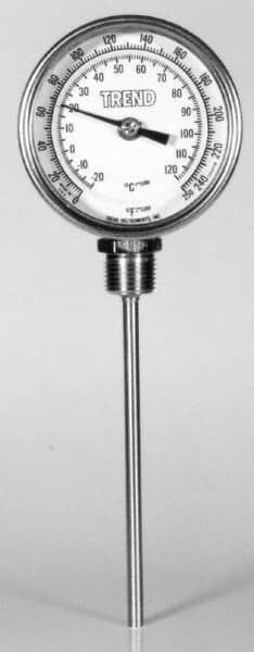 Wika - 9 Inch Long Stem, 5 Inch Dial Diameter, Stainless Steel, Bottom Connected Bi-Metal Thermometer - -15 to 90°C, 1% Accuracy - Caliber Tooling