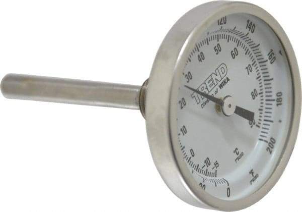 Wika - 2-1/2 Inch Long Stem, 2 Inch Dial Diameter, Stainless Steel, Back Connected Bi-Metal Thermometer - -15 to 90°C, 1% Accuracy - Caliber Tooling