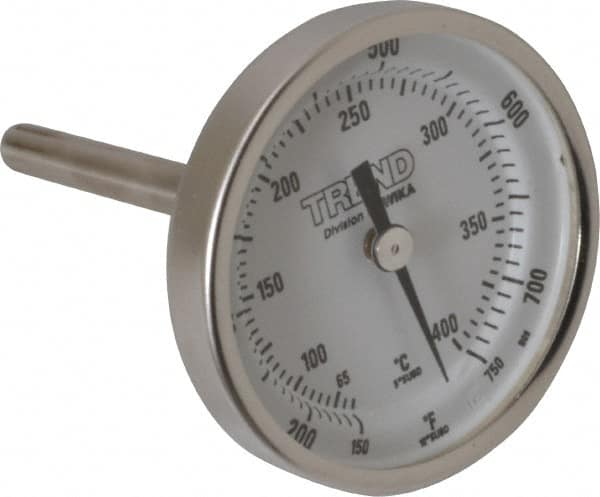 Wika - 2-1/2 Inch Long Stem, 2 Inch Dial Diameter, Stainless Steel, Back Connected Bi-Metal Thermometer - 65 to 400°C, 1% Accuracy - Caliber Tooling