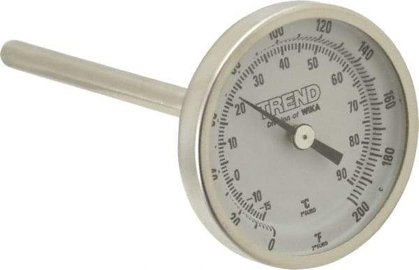 Wika - 4 Inch Long Stem, 2 Inch Dial Diameter, Stainless Steel, Back Connected Bi-Metal Thermometer - -15 to 90°C, 1% Accuracy - Caliber Tooling