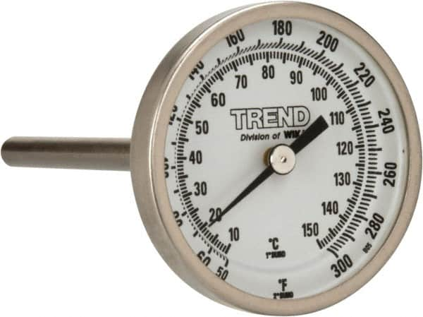 Wika - 4 Inch Long Stem, 2 Inch Dial Diameter, Stainless Steel, Back Connected Bi-Metal Thermometer - 10 to 150°C, 1% Accuracy - Caliber Tooling