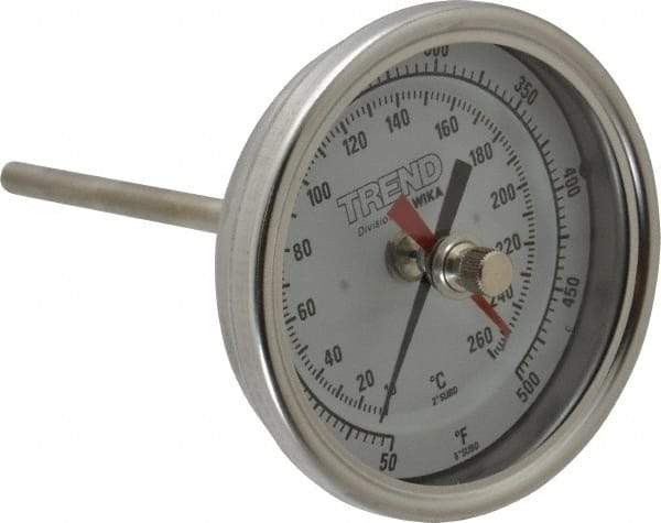 Wika - 4 Inch Long Stem, 3 Inch Dial Diameter, Stainless Steel, Back Connected Bi-Metal Thermometer - 10 to 260°C, 1% Accuracy - Caliber Tooling