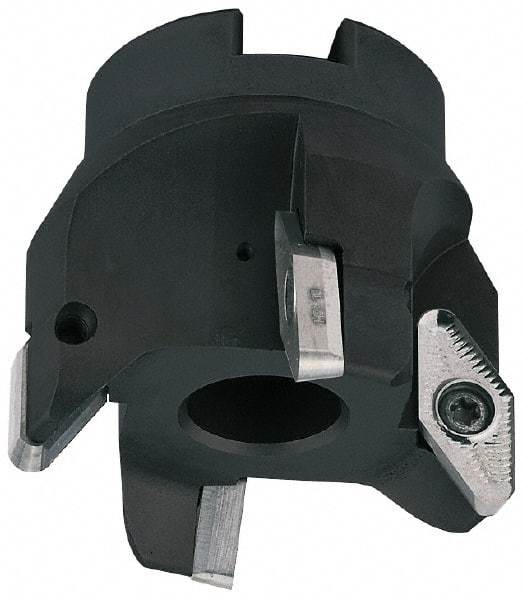 LMT - 3 Inserts, 2" Cut Diam, 3/4" Arbor Diam, 0.59" Max Depth of Cut, Indexable Square-Shoulder Face Mill - 0/90° Lead Angle, 2.12" High, VCGT 2205.. Insert Compatibility, Series V22 - Caliber Tooling