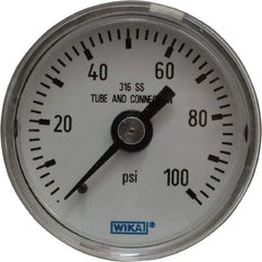 Wika - 1-1/2" Dial, 1/8 Thread, 0-100 Scale Range, Pressure Gauge - Center Back Connection Mount, Accurate to 2.5% of Scale - Caliber Tooling