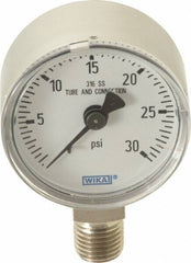 Wika - 2" Dial, 1/4 Thread, 0-30 Scale Range, Pressure Gauge - Lower Connection Mount, Accurate to 2.5% of Scale - Caliber Tooling