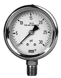 Wika - 4" Dial, 1/2 Thread, 30-0-15 Scale Range, Pressure Gauge - Lower Back Connection Mount, Accurate to 1% of Scale - Caliber Tooling