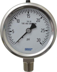 Wika - 2-1/2" Dial, 1/4 Thread, 0-30 Scale Range, Pressure Gauge - Lower Connection Mount, Accurate to 1.5% of Scale - Caliber Tooling