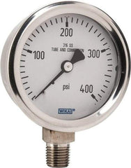 Wika - 2-1/2" Dial, 1/4 Thread, 0-400 Scale Range, Pressure Gauge - Lower Connection Mount, Accurate to 1.5% of Scale - Caliber Tooling