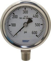 Wika - 2-1/2" Dial, 1/4 Thread, 0-600 Scale Range, Pressure Gauge - Lower Connection Mount, Accurate to 1.5% of Scale - Caliber Tooling