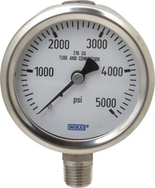 Wika - 2-1/2" Dial, 1/4 Thread, 0-5,000 Scale Range, Pressure Gauge - Lower Connection Mount, Accurate to 1.5% of Scale - Caliber Tooling