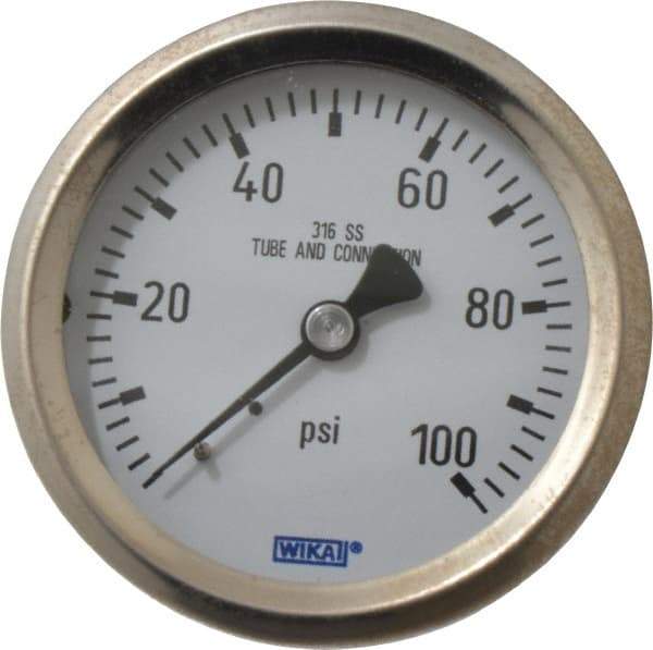 Wika - 2-1/2" Dial, 1/4 Thread, 0-100 Scale Range, Pressure Gauge - Center Back Connection Mount, Accurate to 1.5% of Scale - Caliber Tooling