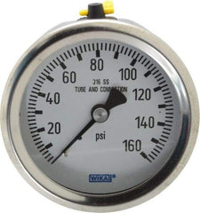 Wika - 2-1/2" Dial, 1/4 Thread, 0-160 Scale Range, Pressure Gauge - Center Back Connection Mount, Accurate to 1.5% of Scale - Caliber Tooling