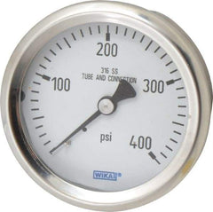 Wika - 2-1/2" Dial, 1/4 Thread, 0-400 Scale Range, Pressure Gauge - Center Back Connection Mount, Accurate to 1.5% of Scale - Caliber Tooling