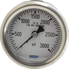 Wika - 2-1/2" Dial, 1/4 Thread, 0-3,000 Scale Range, Pressure Gauge - Center Back Connection Mount, Accurate to 1.5% of Scale - Caliber Tooling