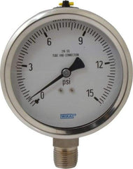 Wika - 4" Dial, 1/2 Thread, 0-15 Scale Range, Pressure Gauge - Lower Connection Mount, Accurate to 1% of Scale - Caliber Tooling