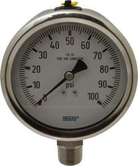 Wika - 4" Dial, 1/2 Thread, 0-100 Scale Range, Pressure Gauge - Lower Connection Mount, Accurate to 1% of Scale - Caliber Tooling