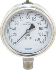 Wika - 4" Dial, 1/2 Thread, 0-200 Scale Range, Pressure Gauge - Lower Connection Mount, Accurate to 1% of Scale - Caliber Tooling