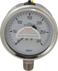 Wika - 4" Dial, 1/2 Thread, 0-300 Scale Range, Pressure Gauge - Lower Connection Mount, Accurate to 1% of Scale - Caliber Tooling