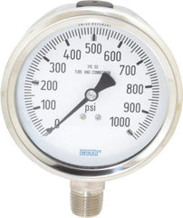 Wika - 4" Dial, 1/2 Thread, 0-1,000 Scale Range, Pressure Gauge - Lower Connection Mount, Accurate to 1% of Scale - Caliber Tooling