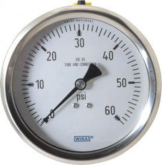 Wika - 4" Dial, 1/2 Thread, 0-60 Scale Range, Pressure Gauge - Lower Back Connection Mount, Accurate to 1% of Scale - Caliber Tooling