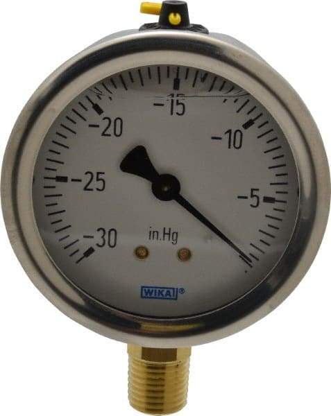 Wika - 2-1/2" Dial, 1/4 Thread, 30-0 Scale Range, Pressure Gauge - Lower Connection Mount, Accurate to 1.5% of Scale - Caliber Tooling