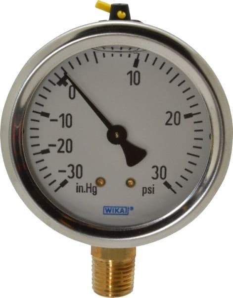 Wika - 2-1/2" Dial, 1/4 Thread, 30-0-30 Scale Range, Pressure Gauge - Lower Connection Mount, Accurate to 1.5% of Scale - Caliber Tooling