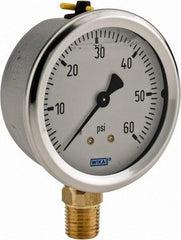 Wika - 2-1/2" Dial, 1/4 Thread, 0-60 Scale Range, Pressure Gauge - Lower Connection Mount, Accurate to 1.5% of Scale - Caliber Tooling